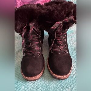 Catherine Malandrino Black and Pink Fur-Lined Boots